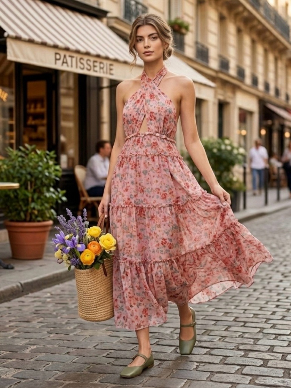 NWT ASTR The Label Jaidee Floral Tiered Halter Maxi Dress Cottagecore XS
